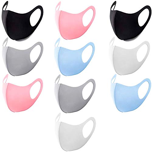 10 PACK Face Covers with Elastic Ear Loop Cover Full Face Anti-Dust, Unisex, Washable and Reusable for Men and Women, soft on the face and skin (Colorful) - style: Adults Colorful
