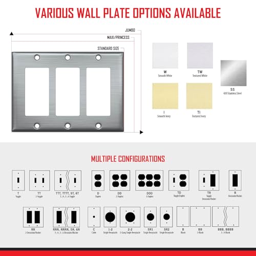 TayMac WW-BBBB 4-Gang White Smooth Metal Standard 4-Blank Wall Plate, Outlet Cover Wall Plate with Screws, Electrical Outlet Cover Plate for 4 Devices - style: Four Gang