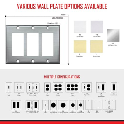 TayMac WW-BBBB 4-Gang White Smooth Metal Standard 4-Blank Wall Plate, Outlet Cover Wall Plate with Screws, Electrical Outlet Cover Plate for 4 Devices - style: Four Gang