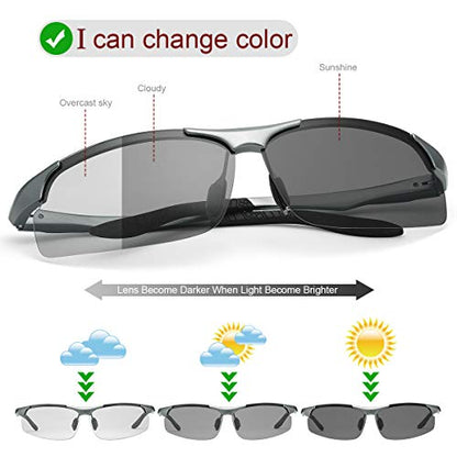 YIMI Men Photochromic Polarized Sports Sunglasses Cycling Fishing Driving Glasses UV Protection Eyeglasses Anti Glare Eyewear - color: 8003 Gun Color