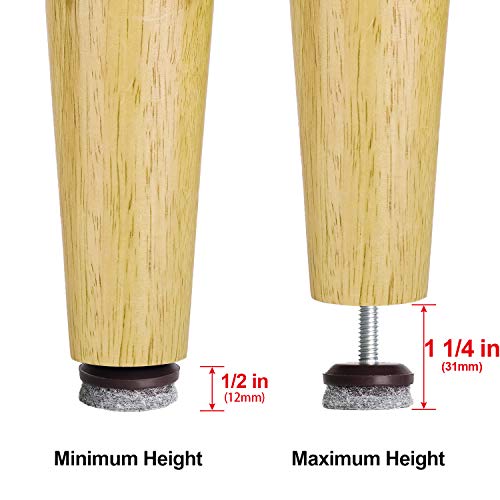 Anwenk Furniture Levelers Adjustable Furniture Feet Leveling Table Chair Levelers T-Nut Leg Levelers with High-Density Felt, 1/4-20x1" Threaded Shank T-Nuts,12 Pack - color: T-nut Brown 12p