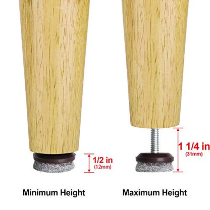 Anwenk Furniture Levelers - Adjustable Feet for Table and Chair, T-Nut Leg Levelers With High-Density Felt, 1/4-20x1" Threaded Shank, 24 Pack - color: Furniture Levelers 24pack-with T-nuts