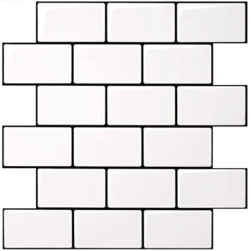 Art3d Peel and Stick Backsplash for Kitchen White Subway (10 Tiles, Thicker Design) - color: White With Black Grout