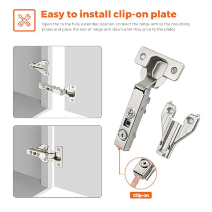JOY DECOR Full Overlay 4 Packs (2 Pairs) Concealed Kitchen Cabinet Hinges 105 Degree Soft Close Adjustable Cabinet Door Hinges for Face Frame Cabinet