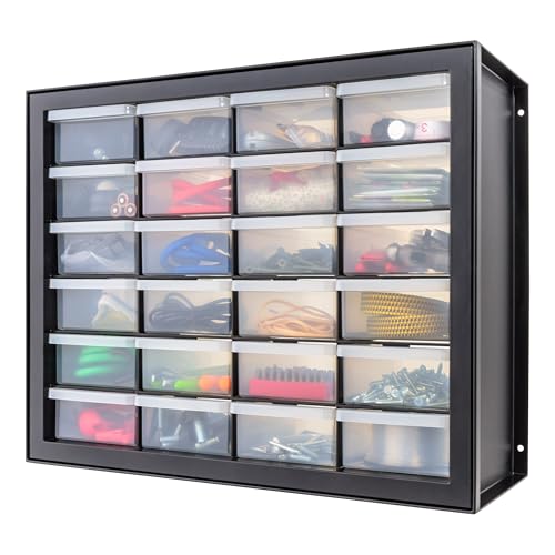 IRIS USA Plastic Storage Drawers, Made in USA, 24-Drawer Small Parts Organizer, Stackable Teacher Toolbox for Hardware, Screws, Nuts & Bolts, Stickers, Beads, Building Bricks, Garage Storage – Black - color: Black, size: 24 Drawer