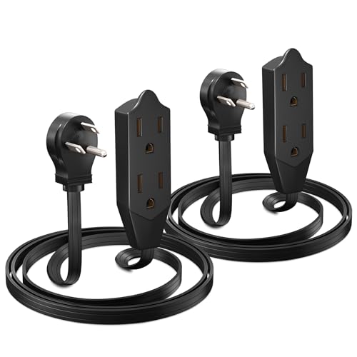 Maximm Cable 3 Feet Flat Plug Extension Cord/Wire, Multi Outlet - 3 Prong Angled Plug Extension Cord - Black UL Certified (2 Pack) - color: Black, size: 3 Feet, style: 2 Pack