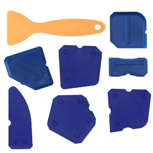 8 Piece Caulk Tool Kit, Silicone Sealant Finishing Tools for Sealing and Grout, Hand Caulk Removal Tool for Kitchen, Bathroom, Window and Tile Projects (Blue)