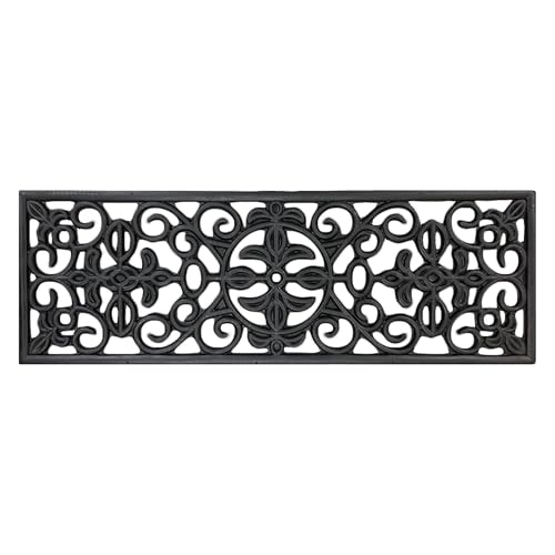Ottomanson Outdoor Rubber Stair Treads – Scroll Classic Heavy-Duty Non-Slip Stair Mats – Best Grip on Concrete, Brick & Textured Step – Fastening Recommended for Wooden & RV Steps, Pack of 5 - color: Black Scroll Classic