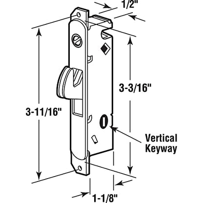 Prime-Line E 2013 Stainless Steel Mortise Lock for Patio Sliding Doors Constructed of Wood, Aluminum, and Vinyl, 3-11/16 Inch, Vertical Keyway , Silver (Single Pack) - style: Vertical Keyway