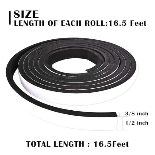 Black Foam Insulation Tape with Self-Adhesive Backing,Closed Cell Foam Weatherstripping 1/2 inch Wide x 3/8 inch Thick,Soundproofing Door Weather Seal Strip for Door and AC Window Seal,High Denisty - size: 1/2 In wide x 3/8 In thick x 16Ft