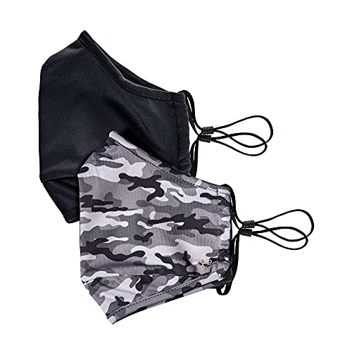 Tommie Copper Community Wear Face Masks I Double Lined, Copper Infused, Ear Straps & Nose Wire, Face Covering (Pack of 2) - style: Black & Grey Camo