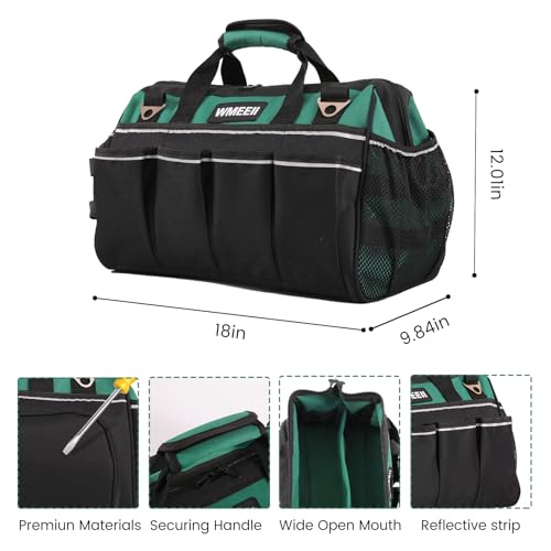 18-Inch Heavy Duty Tool Bag, 24-Pocket Empty Tool Bag Organizer,1680D Oxford Portable Tool Bags for Men,Soft Handle Large Zipper Toolbag for HVAC Craftsmen Contractors Carpenter