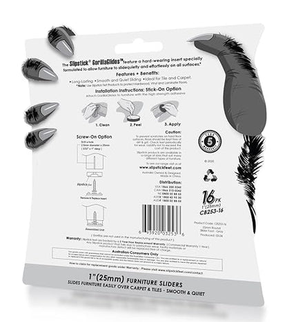 GorillaGlides 1 Inch Chair Sliders/Furniture Floor Protectors (16 Furniture Glides) Self-Adhesive Screw On Chair Glides for Sliding on Low-Pile Carpet & Hard Surface Floors, Round - size: 1 Inch - 16 Pack