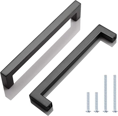 KNOBWELL 6 Pack Cabinet Handles Matte Black, Euro Style Stainless Steel T Bar Kitchen Cabinet Handles - 6-3/10" Hole Centers, 6-7/10" Overall Length - color: Matte Black, size: Hole Center:6-3/10 inch(160mm)