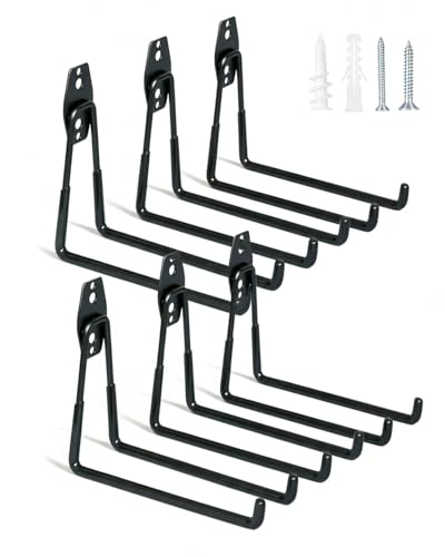 WMK 7.3'' Heavy Duty Garage Hooks, 6 Pack Wall Mount Garage Storage Hooks for Hanging Bike, Ladder, Tools - 100LB Load Capacity, Triple-Welded, PVC Coated (Black) - color: Black