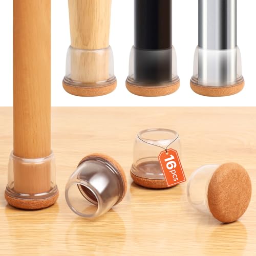 Silicone Chair Leg Floor Protectors with Felt, 16PCS Chair Leg Protectors for Hardwood Floors, Clear Furniture Cup Chair Leg Covers to Protect Floors, Anti-Scratches&Noice(Round,Fit:1.1"-1.4") - size: L-16PCS-(Fit:1.1-1.4 inch)-Clear