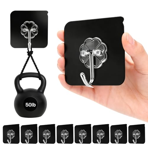 DDMY Heavy Duty Adhesive Hooks for Hanging 50lb(Max) Black Wall Hooks with Strong Sticky,No Damage Removable Hook Waterproof & Reusable for Bathroom, Kitchen, Shower, Outdoor Decor -8 Pack - color: Black, size: 8 Pieces