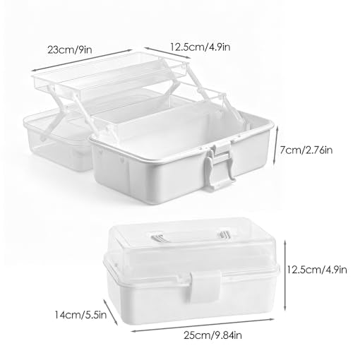 3 Layers White Craft Art Box, Plastic Portable Tackle Box, Sewing Organizer for Crafts, Sewing Supplies, Jewelry and Tools - color: White