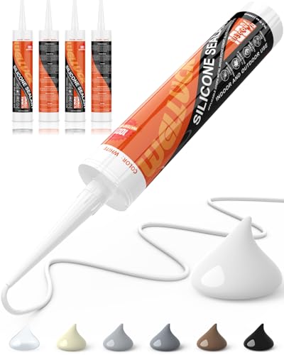 WELLUCK White Silicone Caulk, 100% Waterproof Silicone Sealant Adhesive Caulking,for RV, Kitchen,Bathroom, Window, Door, Glass,10.2FL.OZ/300ML (4-Pack) - color: White, size: 4 Pack