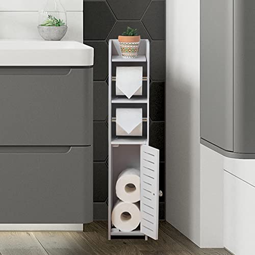 TUOXINEM Small Bathroom Storage with Dual Rods, Over The Toilet, Slim Toilet Paper Storage with 4 Tier Design, Fit Mega Roll (White) - size: 30 inches H (with 2 Rollers)