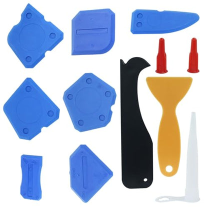 Waziaqoc 12 PCS Caulking Tool, Sealant Finishing Grout Tools Kit, Hand Caulk Removal Tool, Caulk Skirting Boards & Base Boards Replaceable Pads for Bathroom Kitchen Sealing
