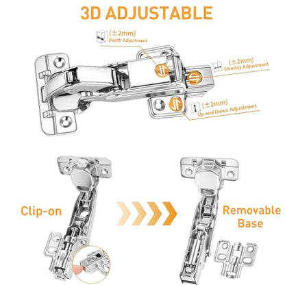 TamBee 175 Degree Hinges Frameless Cabinet Doors Hinges 48mm Concealed Hydraulic Adjustable Soft Closing Nickel-Plated Steel Buffer Dampers for Kitchen Corner,1 Pair/2Pcs (Full Overlay) - style: 175° Full Overlay