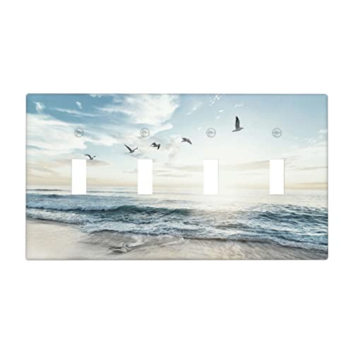 Beach Ocean Scenery Decorative Light Switch Cover Quad Switch Plate Toggle Wall Plate 4 Gang Switch Cover Plate for Kitchen Bedroom, 4.5 x 8.0 Inch - color: 4 Toggle Wall Plate