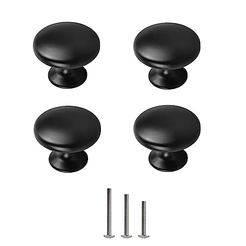 Matte Black Cabinet Knobs 4 Pack, Black Drawer Knob Round 30mm/1.18" for Kitchen Cupboard Furniture Chest Door Dresser Bathroom - color: Matt Black, size: 4