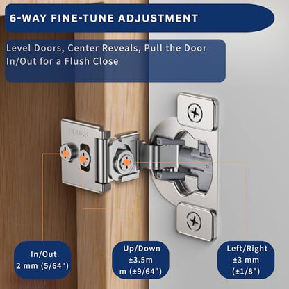 Burks Hinges 30 Pack 1 1/4'' Overlay Soft Close Hinges for Kitchen Cabinets - Stainless Steel, Anti-Rust, Self Closing Concealed Hinges, Installation Instruction and Screws Included - size: 1 1/4'' Overlay