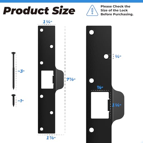 U 9476 Extra Long Door Strike Plate for Repairing Damaged Door Frame, Security Strike Plate for Interior & Exterior Doors, 1-1/4” x 7-7/8” Door Strike Plate Repair Kit Black Heavy Duty Stainless Steel