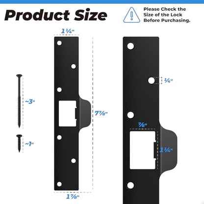 U 9476 Extra Long Door Strike Plate for Repairing Damaged Door Frame, Security Strike Plate for Interior & Exterior Doors, 1-1/4” x 7-7/8” Door Strike Plate Repair Kit Black Heavy Duty Stainless Steel