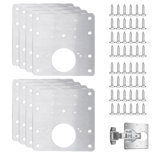 9x9cm Hinge Repair Plate, 8X Cabinet Hinges Replacement Mending Plates with 48pcs Screws, Flat Stainless Steel Kitchen Furniture Cupboard Wardrobe Door Fixing Mount Drawer Bracket with Holes - color: 8pcs 9x9cm
