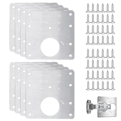 9x9cm Hinge Repair Plate, 8X Cabinet Hinges Replacement Mending Plates with 48pcs Screws, Flat Stainless Steel Kitchen Furniture Cupboard Wardrobe Door Fixing Mount Drawer Bracket with Holes - color: 8pcs 9x9cm