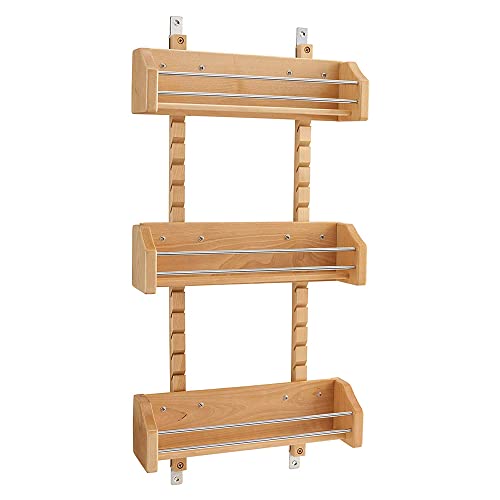 Rev-A-Shelf Pullout Wall Storage Organizer for Kitchen Cabinets, Sliding Door Mounted Spice Rack with 3 Adjustable Shelves, Maple Wood, 4ASR-18 - size: 13.13 Inches