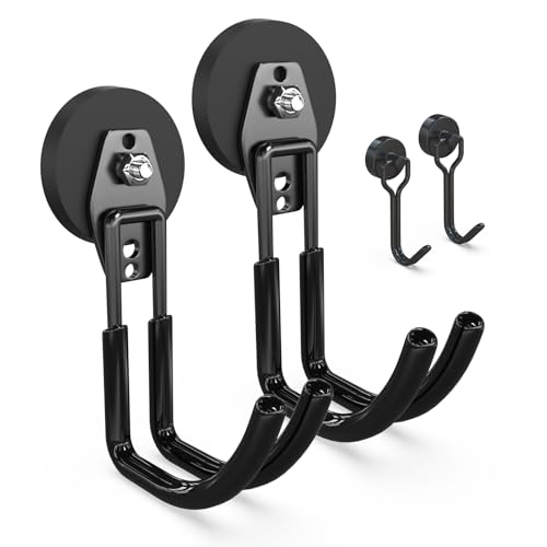 3-H Extra Strong Magnetic Hooks,Heavy Duty Large Anti-Slip Magnet Hooks J Shape,No-Drill Tool Holder for Garage,Power Drill,Garden Tools,Hose Storage,2 Pack Black - color: Black, size: 2.6"x2-MJ