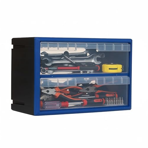 NORTHSKY 2-Drawer Plastic Storage Drawers, Small Parts Organizer, Stackable Teacher Toolbox for Hardware, Screws, Nuts & Bolts, Stickers, Beads, Building Bricks, Garage Storage，14.17 × 7.09 × 9.45 - size: 2 Drawer
