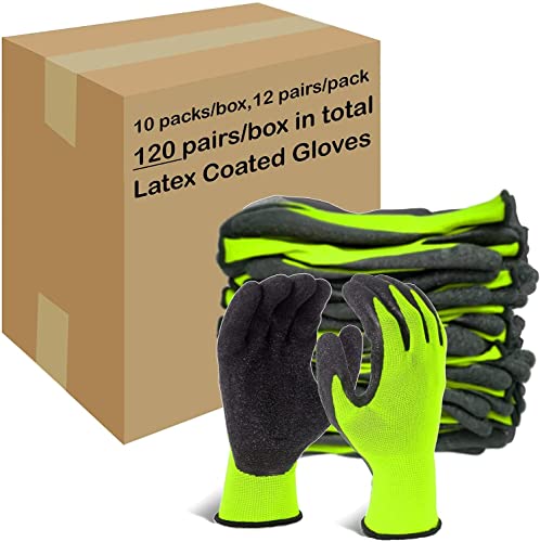 Evridwear Crinkle Latex Rubber Hand Coated Safety Work Gloves for Men Women General Multi Use Construction Warehouse Gardening Assembly Landscaping,Green Medium 120 Pairs Pack - color: Green-120 Pairs, size: Medium
