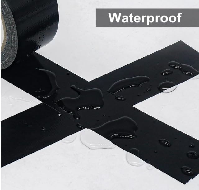 Firmentape] Heavy Duty Cloth Waterproof Tape 2" x50ft, Fiberglass Reinforced for Roofing/Pipes, Butyl Rubber Adhesive - Weatherproof & UV Resistant (Black) - color: black out