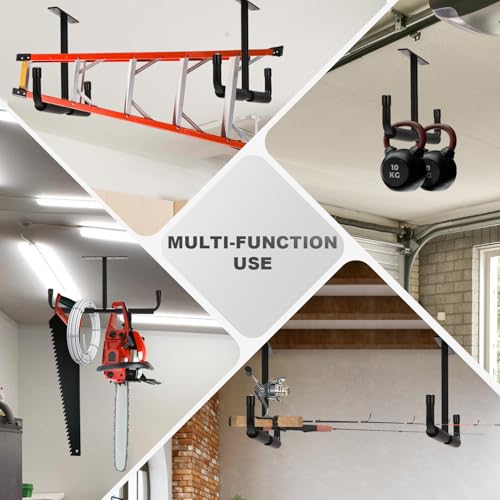 LEICHTEN 4 Pcs Upgraded Overhead Garage Storage Rack, Durable Garage Ceiling Storage Racks, Garages Overhead Lumber Storage Racks, Hanging for for Ladders, Ski Tools, Bikes, Tires, Gardening Tools