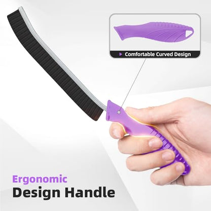 FOOGWEE Hard Bristle Crevice Cleaning Brush - Cleaning Supplies - Grout Cleaning Brushes for Household Use - Crevice Cleaning Tool for Bathroom, Home and Kitchen (3, Purple) - color: Purple