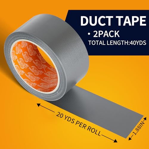 YONGJIN Silver Duct Tape Waterproof - 2 Pack Tear by Hand, No Residue, Multi-Purpose Duct Tape Bulk for Indoor Outdoor Repairs, DIY, Packaging, and Crafts, 2 Inch x 40 Yards Total - color: Silver