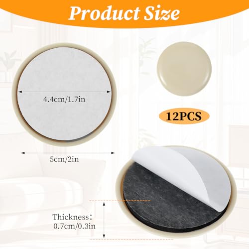 12 Pcs Self-Adhesive Stick Furniture Sliders 2 Inch Furniture Movers Self Adhesive Chair Gliders Furnitures Moving Glides Pads Self Adhesive Gliders for Carpet Hardwood Floors(Round)