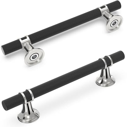 10 Pack 5 Inch Cabinet Pulls knurled Matte Black and Polished Chrome Kitchen Cabinet Handles Aluminum and Zinc Alloy Drawer Pulls Solid Cabinet Hardware - color: Black and Polished Chrome Knurled, size: 5'' Hole Center(128mm)