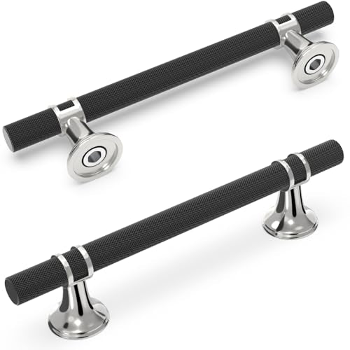 10 Pack 5 Inch Cabinet Pulls knurled Matte Black and Polished Chrome Kitchen Cabinet Handles Aluminum and Zinc Alloy Drawer Pulls Solid Cabinet Hardware - color: Black and Polished Chrome Knurled, size: 5'' Hole Center(128mm)