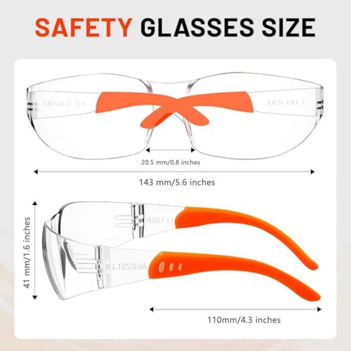 Salfboy Anti Fog Wraparound Safety Glasses Bulk, ANSI Z87.1 Certified for Construction, Yard Work, Laboratories - style: Orange Leg