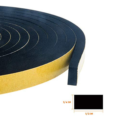 Neoprene Weather Stripping 2-Pack, 1/2 Inch Wide X 1/4 Inch Thick, High Density Foam Tape for Doors & Windows Insulation (26 Feet Total, 13 Feet/Roll) - size: 1/2in * 1/4in * 26ft
