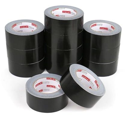 JIALAI HOME Black Duct Tape Heavy Duty - 30 Yards x 2 Inch 12 Roll Multi Pack - Strong, Flexible, Waterproof and Tear by Hand - for Indoor & Outdoor Repairs, Industrial, Professional Use - color: Black