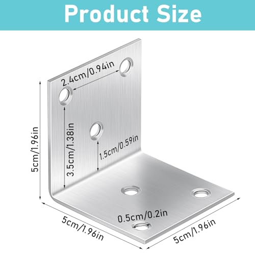 20 Pcs Metal Corner Braces, 2 Inch 90° L Brackets with Screws, Stainless Steel Angle Bracket, L Shape Bracket, Heavy Duty Corner Brace for Wood Furniture Bookshelf Bed Chair(Sliver)