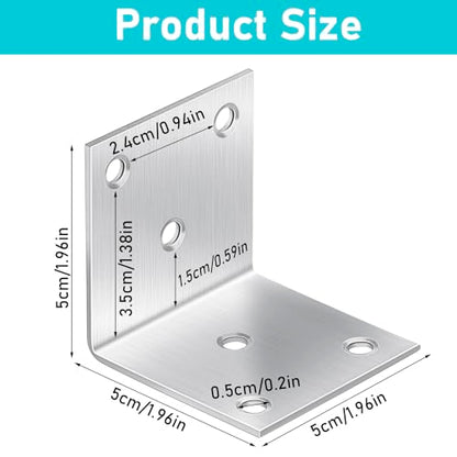 20 Pcs Metal Corner Braces, 2 Inch 90° L Brackets with Screws, Stainless Steel Angle Bracket, L Shape Bracket, Heavy Duty Corner Brace for Wood Furniture Bookshelf Bed Chair(Sliver)