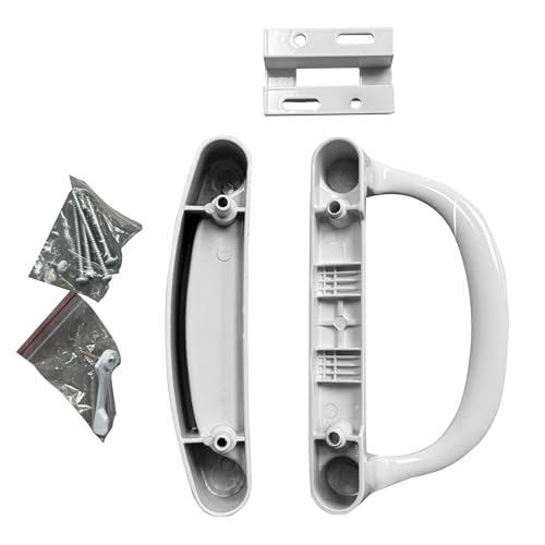 White Siding Patio Door Handle Kit | Handle Replacement for Sliding Glass Door Repair | Sliding Door Handle Kit with Keeper, Latch, and Screws (DH-508-W)